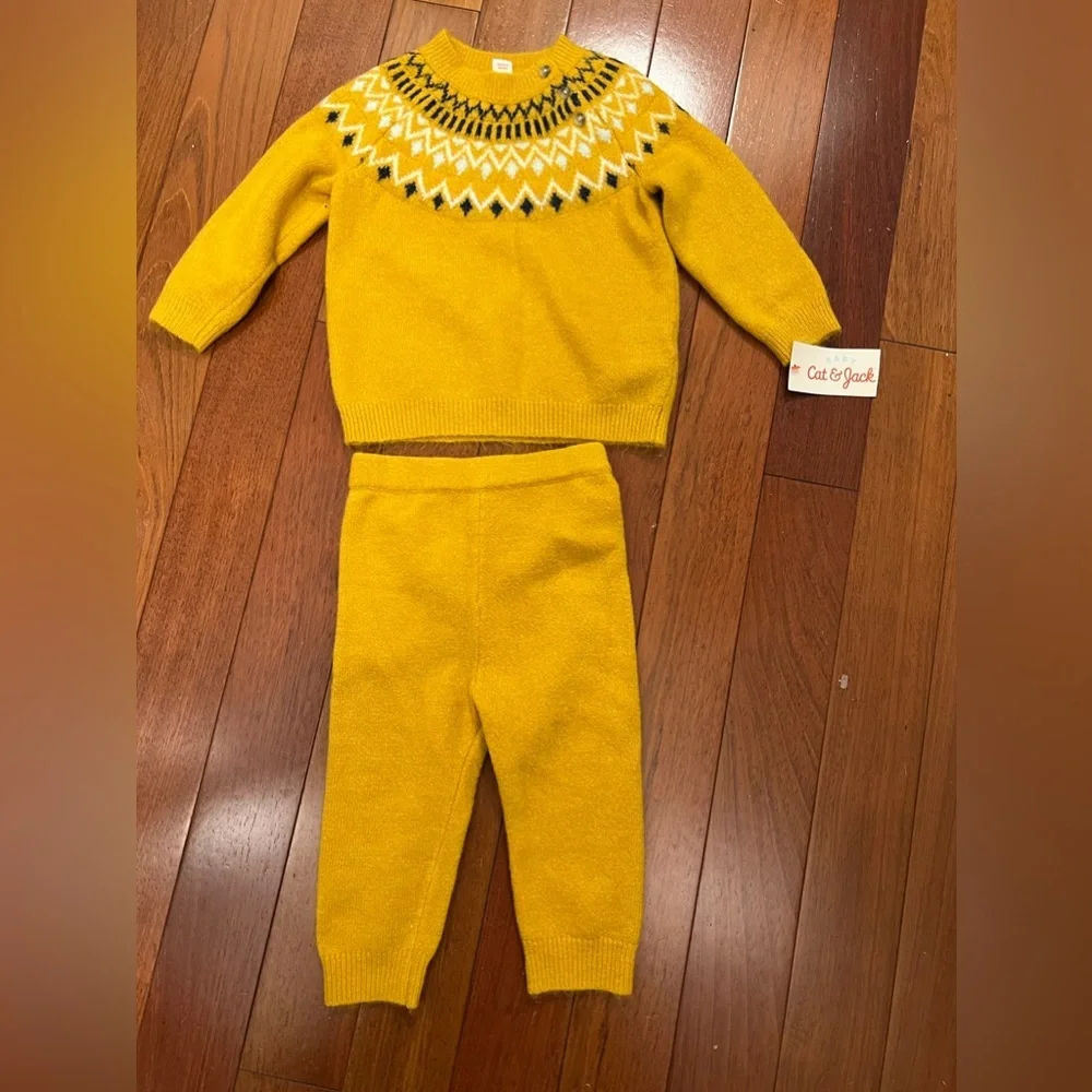Baby Fair Isle Top & Bottom Set - Cat & Jack™ Yellow e1.